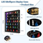 VERANI Minifigure Display Case with LED - Miniature Action Figure Display Box - Lockable Wall Mount Figures Memorabilia Display Cabinet for with Uv Protected Anti Fade with Light for Small Objects - size: Large Black with LED