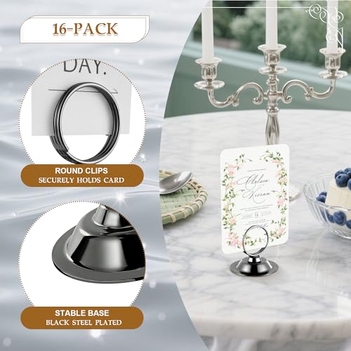 Urban Deco 16 PK Table Card Holder Place Card Holders Steel Card Holders for Photos, Food Signs, Memo Notes, Weddings, Restaurants, Birthday (Black) - color: Black
