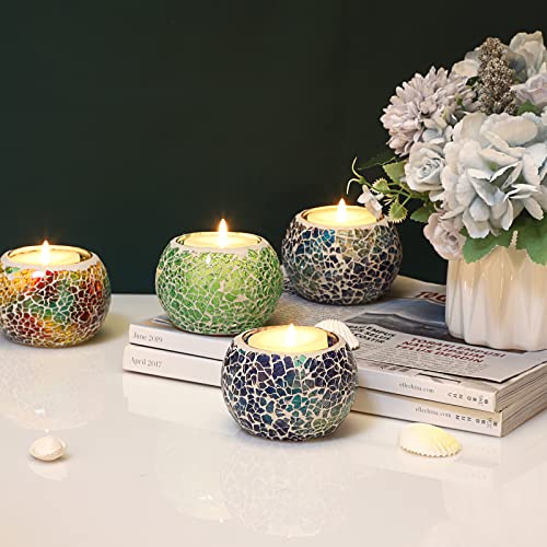 OwnMy 6PCS Mosaic Glass Tealight Holders: Round Votive Candle Holders & Stands for Table Centerpieces, Multicolor Glass Mosaic Tealight Holders, Small Potted Plant Bowl Candle Vases - color: Multicolor Set