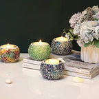 OwnMy 6PCS Mosaic Glass Tealight Holders: Round Votive Candle Holders & Stands for Table Centerpieces, Multicolor Glass Mosaic Tealight Holders, Small Potted Plant Bowl Candle Vases - color: Multicolor Set