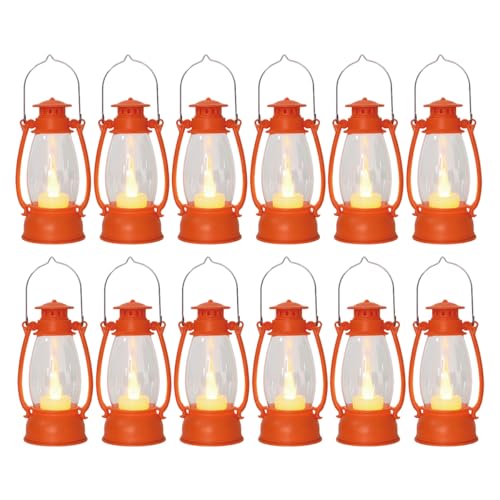 12Pcs Orange Mini Lanterns for Fall Halloween Thanksgiving & Western Camping Decor – Small Lantern Decorative for Table Centerpiece, Hanging Ornaments for Christmas Wedding & Cowboy Party - color: Orange-12pcs