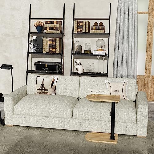 YUHFERA 360° Rotatable Sofa Tray Table for Couch Arm - Height Adjustable End Table for Bed or Chair with Phone & Tablet Slots, TV Tray Table, Side Table Tray for Small Spaces（Bamboo,Arc） - color: Natural