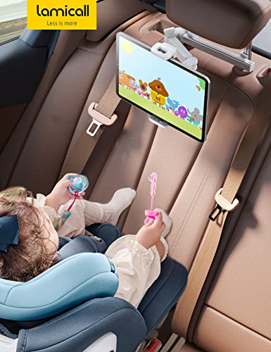 Lamicall Car Headrest Tablet Holder - [Extension Arm] Upgrade Adjustable Tablet Car Mount for Back Seat, Road Trip Essentials for Kids, for 4.7-11" Device like iPad Pro, Air, Mini, Galaxy, Fire, White - color: White