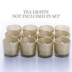 Gold Votive Candle Holders, BeMoment Glitter Glass Tealight Candle Holder for Christmas, Wedding Decor and Home Decor, Festival, Xmas, Holiday, Set of 12(2”×2”)