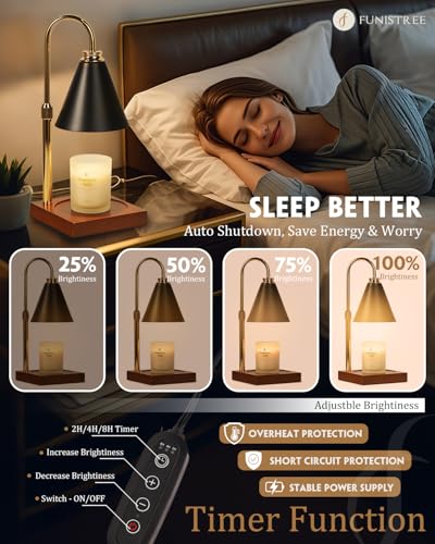 Candle Warmer Lamp with Timer Dimmable,Mothers Day Birthday Gifts for Women Mom, Adjustable Height Candle Warmer, Black Candle Lamp Warmer for Jar Candles with 2 Bulbs Home Decor - color: Black-gold Pole