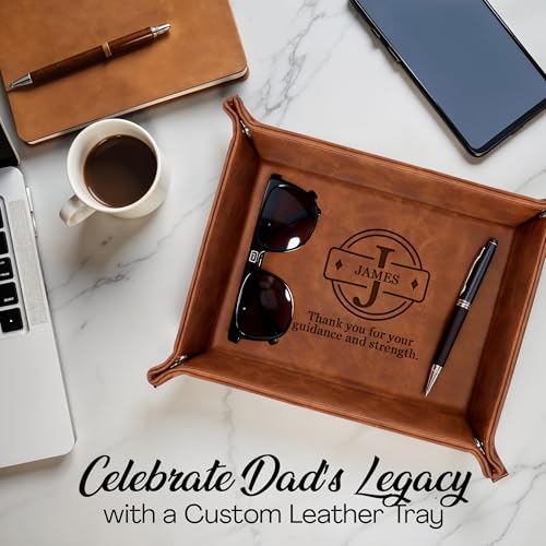 Personalized Engraved Leather Tray for Him – PU Valet Leather Catchall Organizer for Men, Father's Day Custom Gift, Organizer for Dresser, Desk, Nightstand – Custom Men Travel Valet Tray - style: Fathers Day