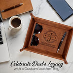 Personalized Engraved Leather Tray for Him – PU Valet Leather Catchall Organizer for Men, Father's Day Custom Gift, Organizer for Dresser, Desk, Nightstand – Custom Men Travel Valet Tray - style: Fathers Day