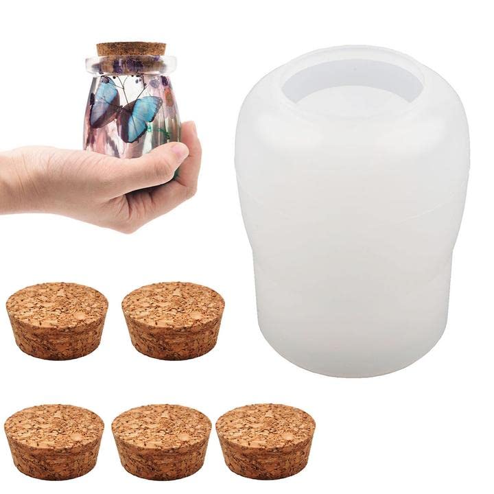 Resin Mold Jar with Lid Silicone Bottle Molds for Epoxy Craft Casting DIY Box Storage Candy Container Jars Home Decoration - color: Jar mold with 5 Lids