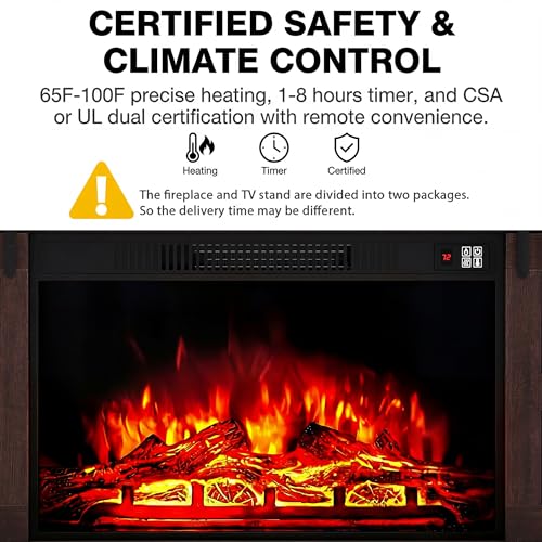 YESHOMY Fireplace TV Stand for Television up to 65+ Inch with Storage and Farmhouse Sliding Barn Doors, Entertainment Center with Cabinet and Shelves, Media Console for Living Room, Rustic Dark Brown - color: Rustic Dark Brown, style: Sliding Barn Doors F