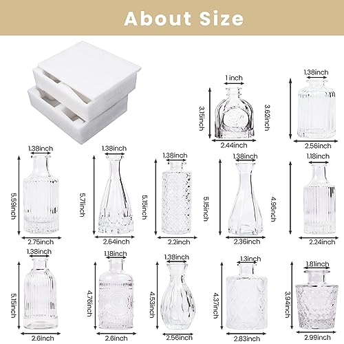 TBWIND Glass Bud Vases Set of 12, Small Vases for Centerpieces, Vintage Mini Vases for Wedding Decor, Clear Glass Bud Vase in Bulk, Office and Home Table Flower Décor - color: 12pcs-clear