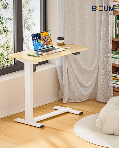 BIZUM Small Electric Standing Desk Bedside Table with Hidden Wheels 31.5 x 15.8 Inch Adjustable Computer Laptop Office Desk, Maple - color: Maple