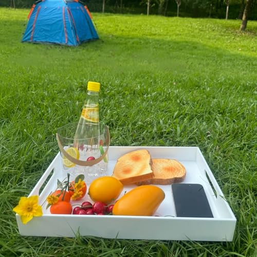 KEVLANG Glossy White Acrylic Serving Tray, 12x16Inch, Sturdy Kitchen Countertop Organizer, Decorative Vanity Table Tray, Ottoman Tray, 3/16 inch Thickness - color: Glossy White, size: 16" x 12" x 2"