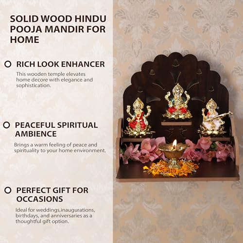 Wooden Wall Mounted Hanging Puja Temple|God Stand for Pooja Room Mandir| Devghar Stand Temple| Home Temple|Table Top Mandir |Home Wall Temple Waterproof - size: Tristand Wooden Temple