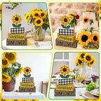 Yuntau 4 Pcs Sunflower Decorations Sunflower Wooden Sign Sunshine Table Centerpiece Summer Tiered Tray Decor Decorative Faux Book Stack Block for Coffee Table Fireplace Mantel Floating Shelf - style: Sunflower