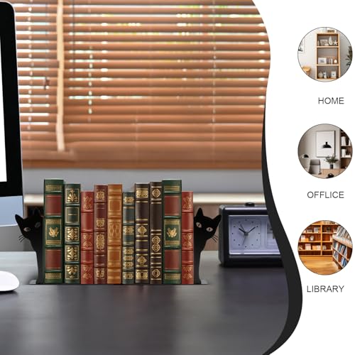 Cat Bookends for Heavy Books, 9.5 Inch Tall Metal Book Ends for Shelves, Decorative Black Iron Book Stoppers for Home Office Decor, 1 Pair