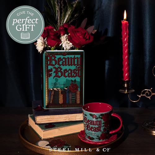 Steel Mill & Co Original Large Book-Shaped Decorative Vase, Ceramic Vases for Home Decor, Cute Bookshelf Decor, Unique Vase for Book Lovers, Beauty and the Beast