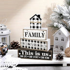 Cinnvoice 4 Pcs Farmhouse Tabletop Decor Rustic Family Blessed Home Table Centerpiece This Is Us Sign for Kitchen Shelf Desk Fireplace Mantel Tiered Tray Decor(Buffalo Plaid Family) - style: Buffalo Plaid Family