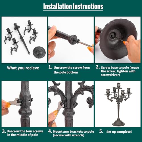 Sungmor Heavy Duty Cast Iron Candlestick Holders - Handcrafted Vintage Candelabra - 17Inch Tall & 5 Arms Candle Holders - Decorative Pillar Candle Stand for Christmas Birthday Wedding Home Party - color: Tall: 16.9in. - 1pc