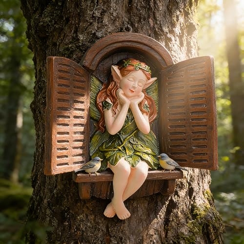 Teaeeno Whimsical Fairy Garden Gnome Statue, Tree Faces Decor Outdoor -7.8 Inch, Funny Garden Tree Decoration, Ideal Patio Yard Lawn Porch Decoration - color: Ivory