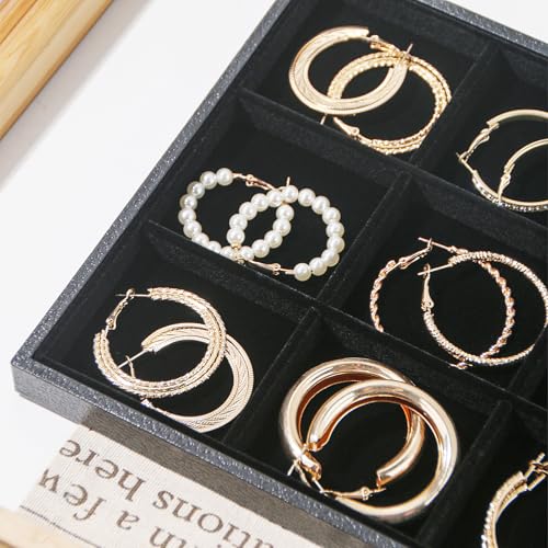 Jewelry Organizer Tray，Stackable Jewelry Drawer Organizer for Beads Rings Earrings Storage Display (Black, 12 Grids) - size: 12 Grids