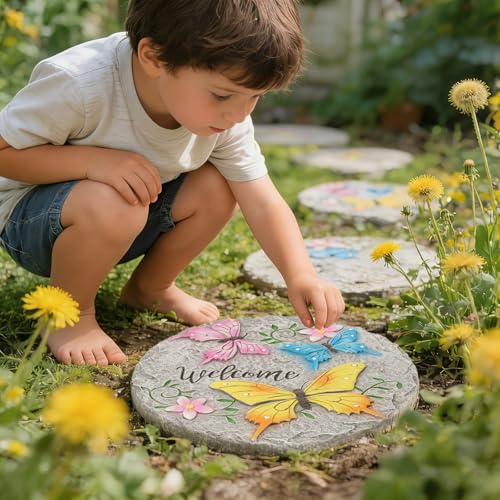 Butterfly Garden Stepping Stones Outdoor - Decorative Cement Pathway Pavers with 3D Butterfly Design Lawn Garden Décor Unique Gardening Gift for Grandma 0.75 * 10 * 10 Inch - color: Yellow3
