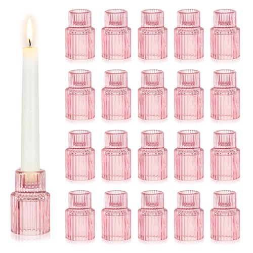 Hewory Glass Pink Candle Holder: 20PCS Valentines Taper Candle Holders for Table Centerpiece Tapered Candlestick Holders for Valentines Day Decorations Gifts Anniversary Wedding Holiday Home Decor - color: Pink, size: 20PCS