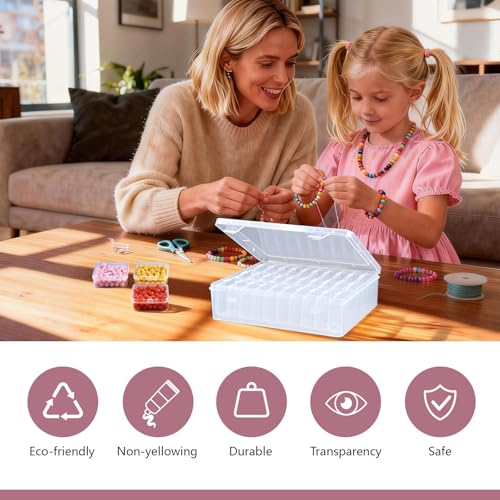 CGCG 2 Sets 8.8 x 6.7 inch Plastic Organizer Box with Lid, 62 Pcs Clear Storage Containers, Mini Case for Earring, Jewelry, Beads, Craft, Nail, Screws, Seeds, Small Parts, Bracelet Making DIY