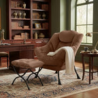 Tiita Lazy Chair with Ottoman, Brown Modern Large Accent Chair, Comfy Leisure Sofa Armchair with Ottoman, Reading Chair with Footrest for Bedroom, Living Room, Dorm Rooms, Brown - color: Peach Skin Brown
