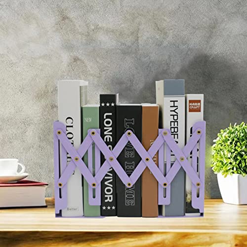 Adjustable Metal Bookends Heavy Duty for Shelves, 2 Dividers, Anti-Slip Design Expandable Book Ends for Desk, Office(Purple, 19 inches Max) - color: Purple