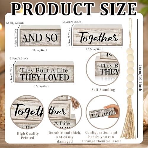 4 Pcs Farmhouse Home Decoration Wooden Tabletop and So Together They Built a Life They Loved Decor Motivational Tiered Tray Decor Rustic Block Sign Retro Bead Garland Table Centerpiece for Shelf Desk - style: and So Together