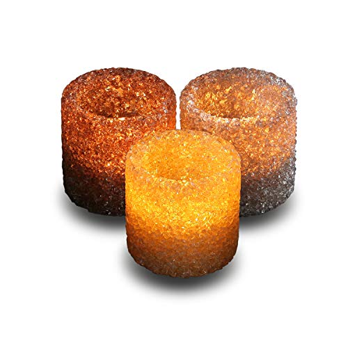 3 Pack Tealight Candle Holders Decorative Colorful Glass Cullet Tea Lights Votive Holders for Home Décor Wedding Halloween Christmas Decorations Table Centerpieces Party Favors Gifts 2.8”(D)x2.8”(H) - color: Light Brown, Brownish Red, Champagne.