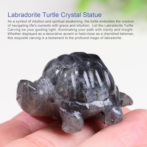 1.8 Inch Labradorite Turtle Crystal Figurines, Hand-Carved Healing Crystal Turtle Divination Decor, Stone Tortoise Memorial Gifts for Women and Men - color: Labradorite