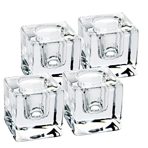 4PCS Square Glass Taper Candle Holders for Table Centerpiece. Decorative Crystal Candle Stick Holder Sets. Candle Stand for Wedding, Dinning, Party. - color: Transparent 4pcs