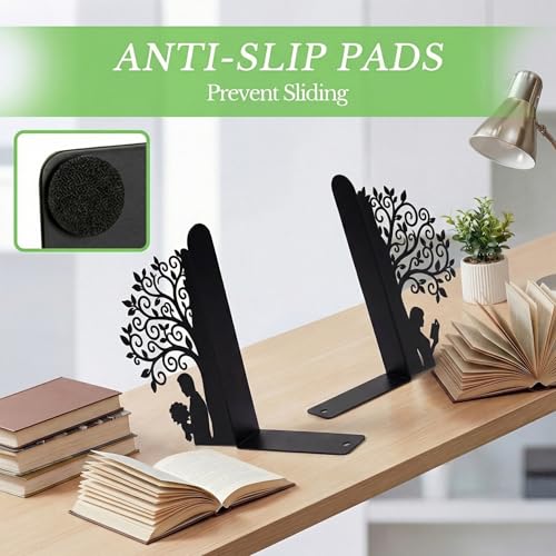 Sanwarm Metal Bookends Tree Love Book Ends Decorative Bookend for Home Office Library Desk Book Shelves Decor, Gift for Reading Enthusiasts Non-Skid Book Stoppers Holder (Black 1 Pair) - color: Vintage Tree