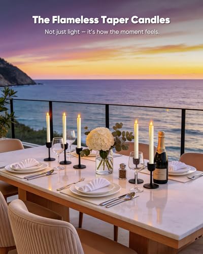 Homemory 6 Pcs Wax Flameless Taper Candles with Remote Timer and Dimmer, White Candle Sticks Battery Operated, LED Window Candles with Flickering Light, 9.6 Inches for Wedding Home Indoor Decoration - style: Modern - White 9.6"