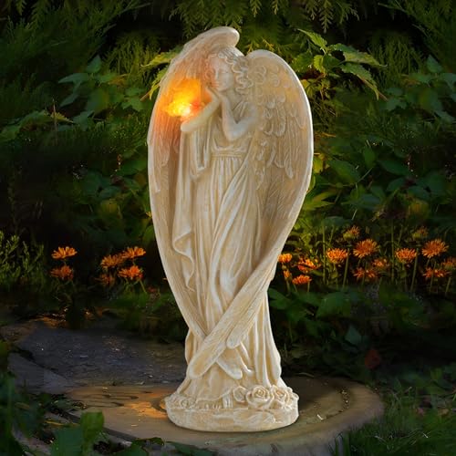 Angel Figurine, Large Angel Garden Statues Outdoor with Butterfly Solar LED Lights Lawn Decorations Yard Ornament Sculptural for Outside Patio Decor, Angel Gardening Gifts - style: Butterfly-2