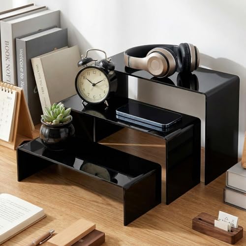 Chuangdi 2 Sets Large Acrylic Risers Display Stands for Figures Collectibles, Shelf Showcase for Dessert Cupcake Candy Treat Action Product Jewelry(Black,Extra Large Set) - color: Black, size: Extra Large Set
