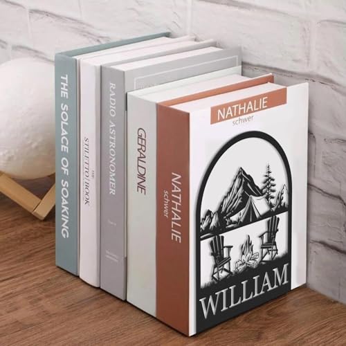 Personalized Name Metal Book Ends 2 Pcs, Modern Bookends for Shelves, Book Stopper for Heavy Books, Camping Bookshelf Decor, Book Organizer for Desk, Book Holders for Home Office, Gifts for Camper - color: Color03 Camping