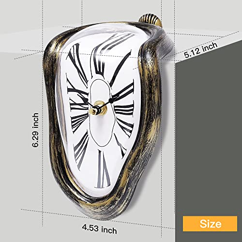 Melting Clock Dali Melted Clock Gift Decor Art Inspired Wall Clock Twisted Shelf Hanging Surrealist for Decorative Shop Office Home Desk Roman Antique Gold… - color: Roman Antique Gold