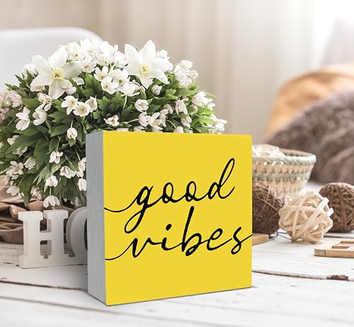 SRADMO Inspirational Quotes Wood Box Sign Desk Decor, Inspirational Wooden Block Box Sign Decoration for Home Office Shelf Table Fall Decor - color: yellow, size: 5″×5″