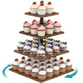 ELITEROO 4 Tier Cupcake Stand, 360 Rotating Cupcake Stand for 50 Cupcakes, Square Tiered Cup Cake Tower Holder, Wooden Dessert Display Stands for Party Wedding Graduation Birthday Baby Shower