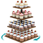 ELITEROO 4 Tier Cupcake Stand, 360 Rotating Cupcake Stand for 50 Cupcakes, Square Tiered Cup Cake Tower Holder, Wooden Dessert Display Stands for Party Wedding Graduation Birthday Baby Shower