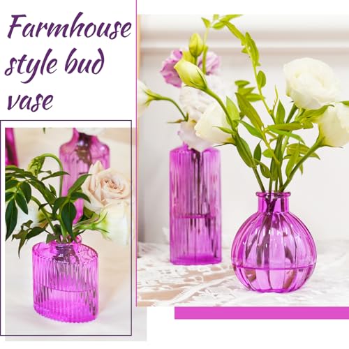 12PCS Hot Pink Vase for Flowers, Small Glass Bud Vases for Centerpieces Purple Flower Vase in Bulk for Home Office Decor - color: Hot Pink-purple, size: 1 Pack