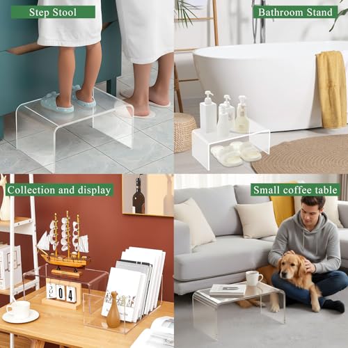 RattanView 3 Pcs Extra Large 16, 15, 14 Inch Acrylic Display Risers Clear Acrylic Shelf Riser Display Stands 8 mm 5 mm Thick Rectangular for Monitors Large Scale Figurines Trophy Commercial Use - size: 16, 15, 14 Inch