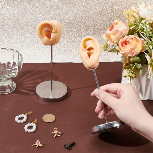 UNICRAFTALE 2Pcs Ear Shaped Piercing Stud Holder with Round Base Earring Display Stand Silicone Earring Model Organizer Jewelry Organizer Holder for Women Earring Storage (Left&Right,Flesh) - color: Bisque