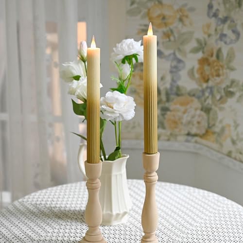 Flameless Taper Candles Flickering with Remote and Timer, 3D Moving Flame Taper Candle Battery Operated to 400 Hours, 9 Inch Window Candles, (Gradient Gold-Vertical Stripes) - color: Gradient Gold-Vertical Stripes