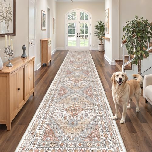 zesthome Washable Runner Rug 2.5x16 - Stain Resistant Entryway Rug,Ultra-Thin Kitchen Rugs, Anti Slip Backing Runner Rugs for Entrance Laundry Room Indoor Hallway (Orange,2.5'x16') - color: Orange, size: 2'6" x 16' (Runner)