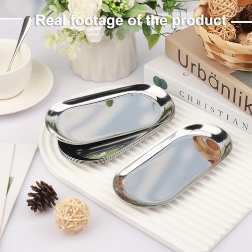 12 Pack 7 Inch Oval Stainless Steel Decorative Tray, Stainless Steel Tea Fruit Tray, 7 inch Silver Oval Trays for Bathroom Vanity, Jewelry, Perfume & Key Organizer (Silver) - size: 12 Pack 7 Inch