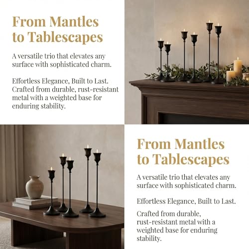 4 Sets(12 Pcs) Black Tapered Candle Holder,Candlestick Tall Metal Candlestick Holders for Table Centerpiece Home Decor for Wedding Fireplace Mantel Housewarming Gift Fits 3/4 Inch Thick Candles - color: Black