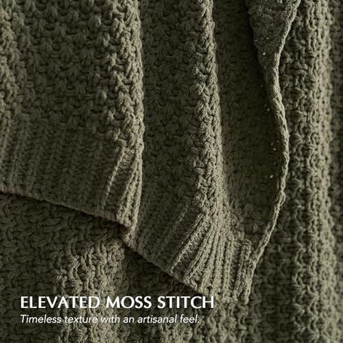 EVERGRACEHOME Chunky Chenille Knit Throw Blanket for Couch, Soft Luxurious Moss Stitch Chair Blankets for Bed, Cozy Decorative Farmhouse Knitted Throws for Sofa, Olive Green, 50" x 60" - color: Olive Green, size: 50" x 60"